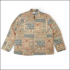 Alfred Dunner Vintage Tapestry Womens 12 Zip Front Jacket Geometric Pattern Boho